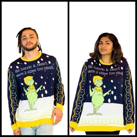 GET‎ UGLY Grinch Trump Christmas sweater unisex S - Picture 3 of 8